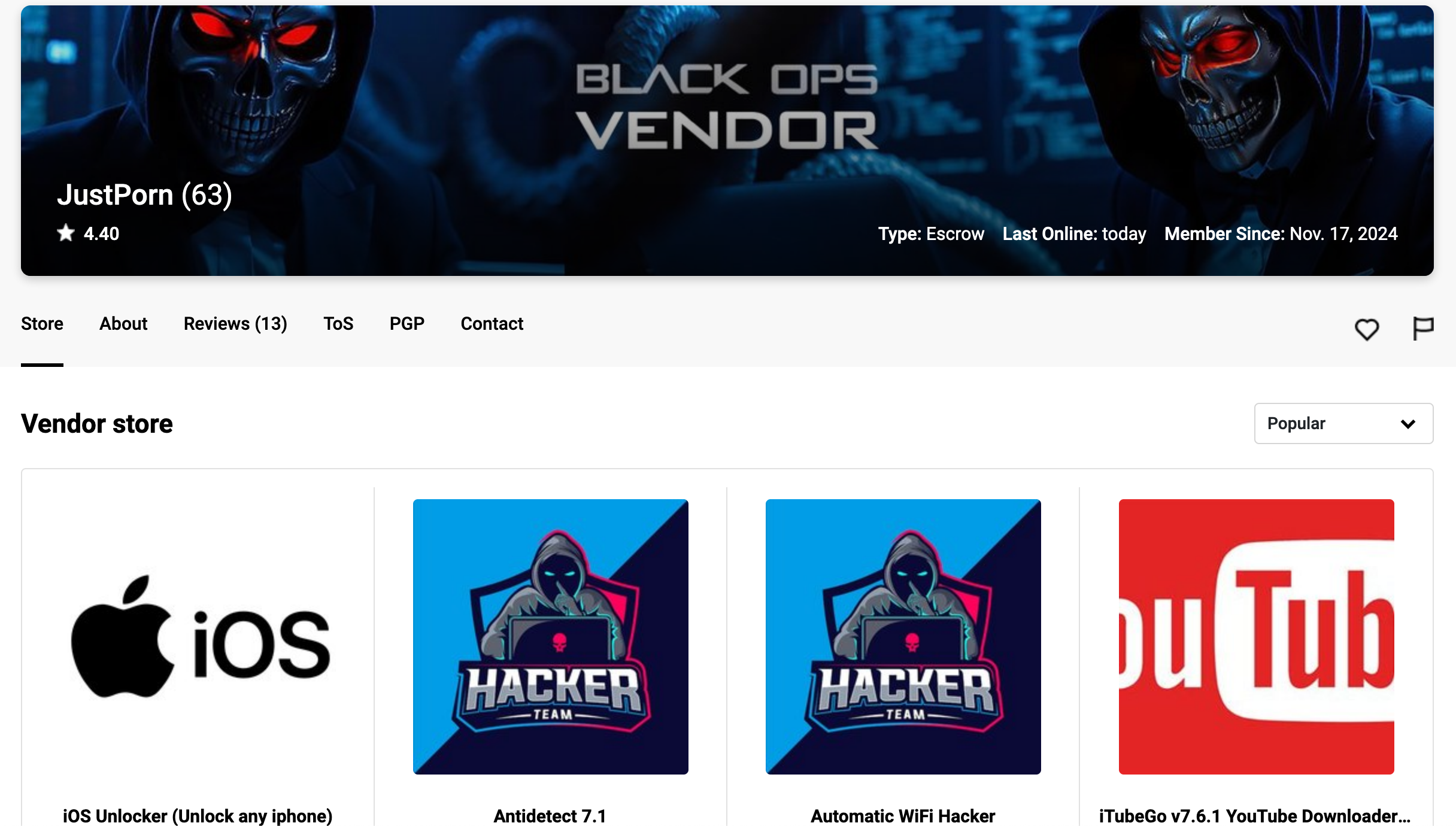 BlackOps onion - listings